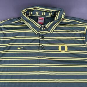 VTG Oregon Ducks Polo Shirt Men XL Green Yellow Striped Team Issue Golf Sideline